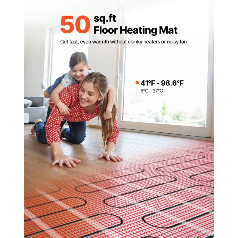 Electric Radiant Floor Heating Mat with Heating Wire 50 Sq