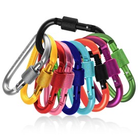 Flintronic 10PCS Locking Carabiner, Locking Carabiner Clips, Aluminum D Ring Carabiners, Keychain Carabiner Clip Hook for Camping Hiking Fishing Traveling (Multicolor)