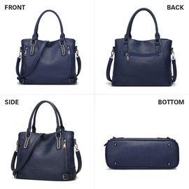 VINBAGGE Ladies Leather Handbag Designer Top-Handle Bag Vintage Tote Crossbody Shoulder Bag Fashion Clutch for Women - Dark Blue