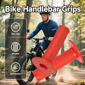 1 Pair eBike Handlebar Grips Compatible with Ridstar q20, 7/8" 22mm 24mm Motorcycle Hand Grips, Soft Rubber Motorcycle Grip, with Non-Slip Half Waffle, Red Grip for Dirt Bike, Bicycle Accessories