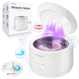 CYFERUY Ultrasonic Retainer Cleaner - 45kHz Ultrasonic Cleaner Machine for Dentures, Mouth Guard, Night Guard, Toothbrush Heads, Jewelry with 3 Modes & 160ML Capacity Portable Dental Cleaner