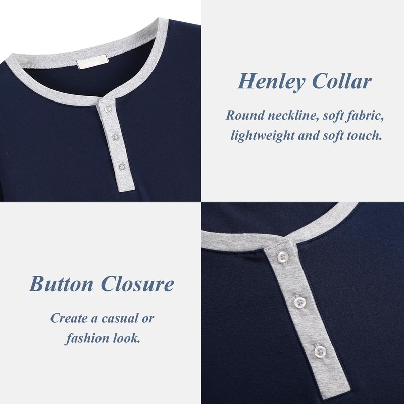 Navisting Men's Long Sleeve Pajama Set with Henley Neckline 100%