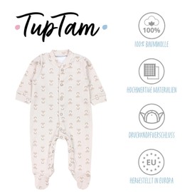 TupTam Baby Boys' Long-Sleeved Sleepsuit with Foot, Pack of 3, fox beige stripes stars