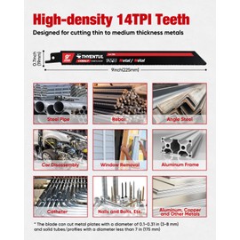 10PCS Reciprocating Saw Blade 9 Inch 14TPI M42 Teeth with 8% Cobalt Bi-Metal Blades for Metal Cutting, Auto Dismantling Saw Blades for Medium-Thick Metals
