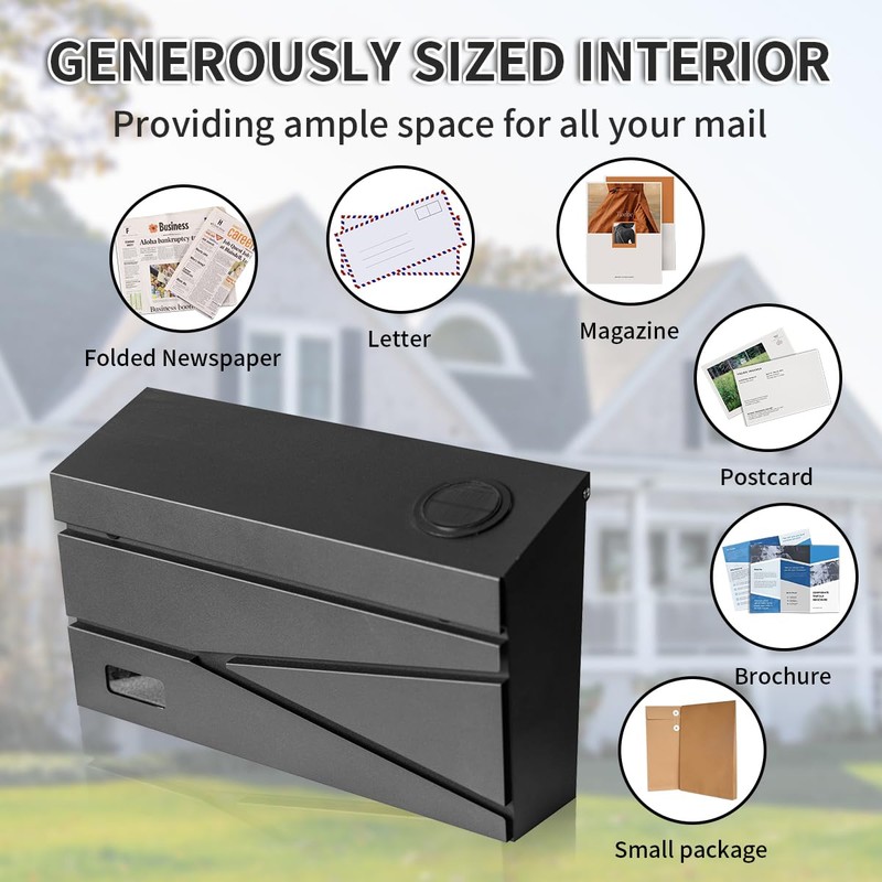 Ydocabinit Wall Mount Mailbox, Large Capacity Mailbox for House, Visibility