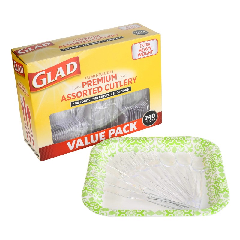 Glad 240 Count Clear Plastic Cutlery Set Forks Knives Spoons