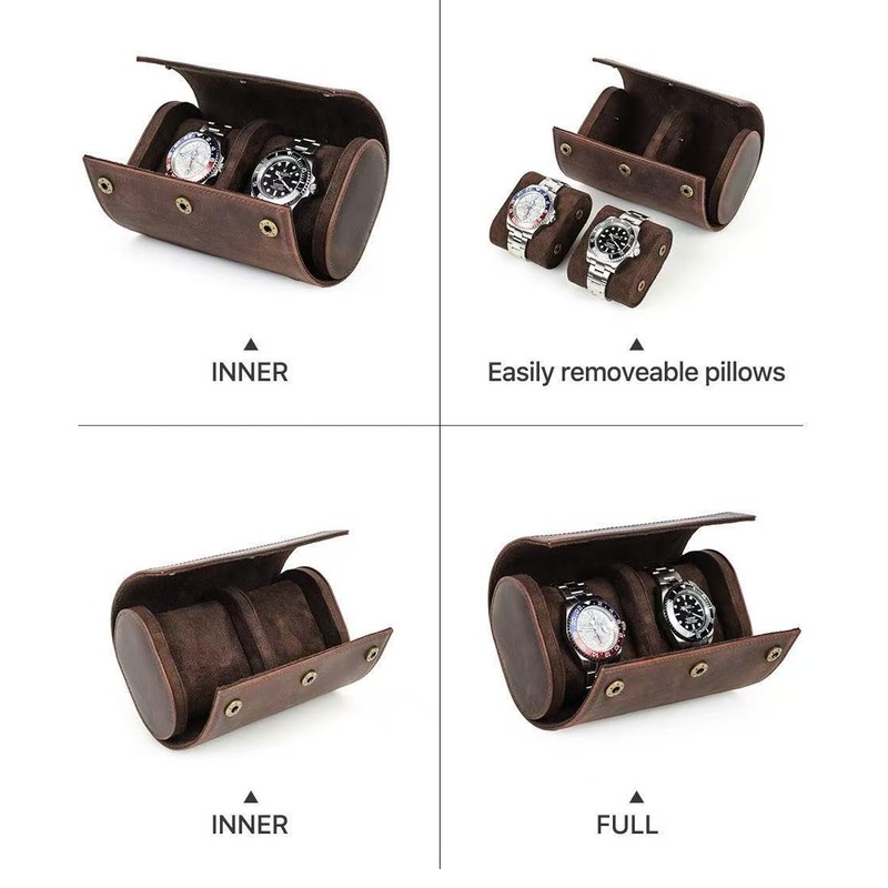 UPRESYE Genuine Leather Watch Roll Travel Case,2 Slots Full Grain