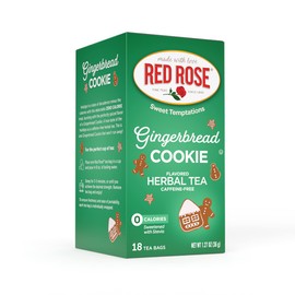 Red Rose Sweet Temptations Dessert Tea Gingerbread Cookie, Zero Carbs, Zero Sugar Bursting with Flavor Caffeine-Free Delicious Beverage Herbal Tea, 18 Count Naturally Flavored Herbal Tea