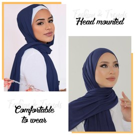 Modal silk scarf for Women Long Scarf for African Hair Wraps Stretch Head Wrap Scarves Fashion Long Scarf Shawls (Navy blue-Soft Cotton Muslim, 27x67inch)