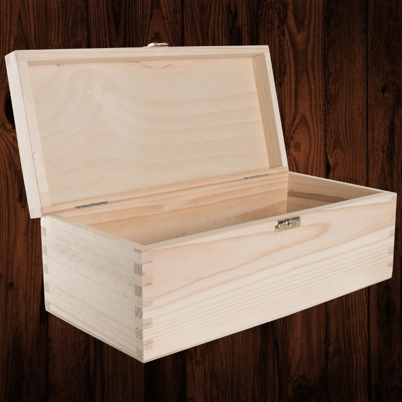WooDeeDoo Oblong Wooden Storage Box with Hinged Lid and Clasp