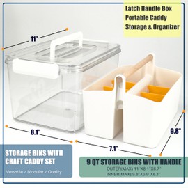 RETRONLY Portable Craft Box with Handle - Stack & Carry Storage Containers, Art Supplies Storage Box with Dividers, Clear Latch Box with Coloring Art Caddy(11'', 2in1 Set)