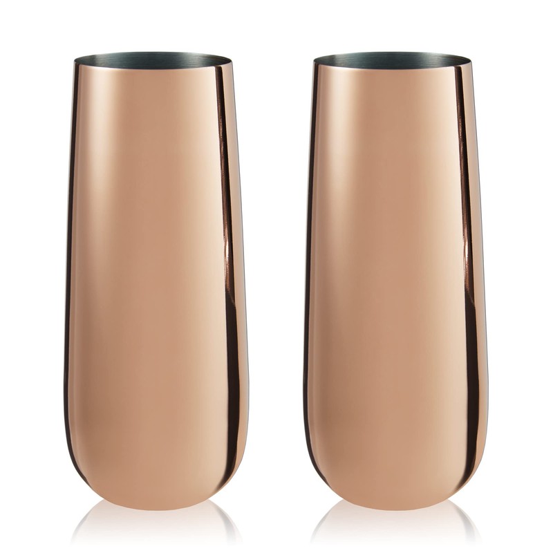 Viski Stemless Champagne Flutes, Stainless Steel Sparkling Wine Glasses for