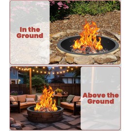 Comzinn 36 Inch Inner Round Fire Pit Ring Insert for Outside Wood Burning, 40 Inch Outer 36 Inch Inner DIY Outdoor Fire Pit Liner Ring for Garden, Patio, Backyard or Camping, 1.5mm Thick Metal Steel