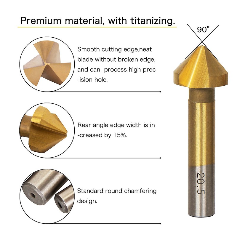 Hakkin 6pcs 90 Degree 3 Flute 6.3-20.5mm HSS Countersink Drill