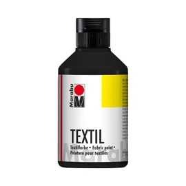 Marabu - Textile Fabric Paint, Water-Based Fabric Printing Ink - for Bright Fabrics - Washable up to 60°C - Soft Handle, Easy to Fix by Ironing or in the Oven, Black, 250 ml, Black