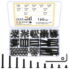 woshilaoDS 160-Piece Hex Socket Screws Nuts Set, M6 Screws Set, Machine Screws with Nuts, Black Threaded Screws Set, Round Head Pan Head Hex Screws and Nuts Set