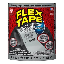 Cinta Impermeable Flex Tape 4" x 5' Goma Flexible Gris Para Reparaciones