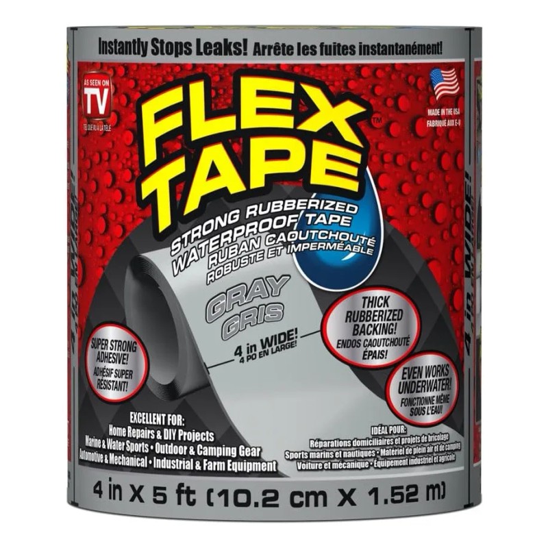 Cinta Impermeable Flex Tape 4" x 5' Goma Flexible Gris