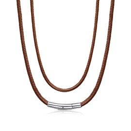 Bandmax Mens 3MM Strong Brown Leather Cord Chain Necklaces with Stainless Steel Clasp Waterproof Out Door Surfer Wax Rope Chains Necklace 20 Inch Gift for Men Women