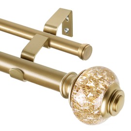 USFOOK 1 Inch Gold Double Curtain Rods 72 to 144 Inches (6-12 ft), Drapery Rods for Windows, Telescoping Dual Curtain Rod with Luxury Translucent Finials