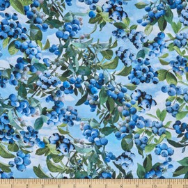Kanvas Blueberry Hill Blueberry Bush Sky Blue, Fabric by The Yard
