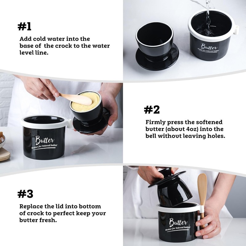 Butter Keeper Crock with Water,Ceramic Butter Crock for Counter –