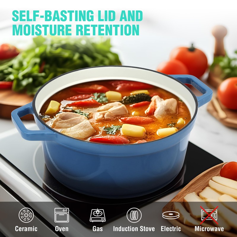 HAUSHOF 5.3QT Enameled Cast Iron Dutch Oven with Lid, Non-Stick