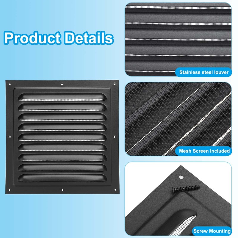 PATIKIL 8"x8" Aluminum Gable Vent, Exterior Wall Outlet Vent Square