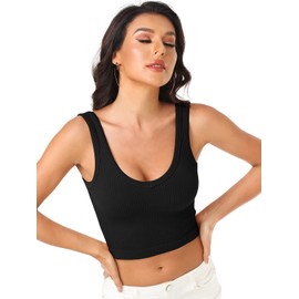 Womens Crop Tops Basic Sleeveless Both V-Neck and Round Neck 3 Pieces Black White Ribbed Seamless Casual Cami Tank Tops(P055 Bl/Gr/Kh S)