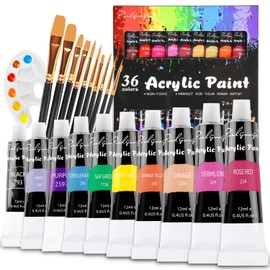 36 Colores 12ml Juego de Pintura Acrilica, Con 10 Pinceles y 1 Paleta de Colores, Set de pintura acrílica profesional, Pintar Rocas, Lienzos, Papel, CeráMica, Tablas de Madera (36 colores)