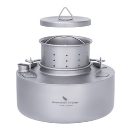 iBasingo 700ml Camping Titanium Kettle with Filter Ultralight Outdoor Coffee Tea Pot with Folding Handle Durable Portable Backpacking Bushcraft Gear Open Fire Kettle Ti3104D