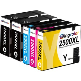 YINGCOLOR 2500XL Printer Cartridges Replacement for Canon 2500XL Multipack Compatible with Canon Maxify MB5150 MB5450 MB5455 iB4150 MB5155 iB4050 MB5050 MB5350 (2 Black, 1 Cyan, 1 Magenta, 1 Yellow)