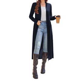 Newchoice Women's Long Cardigans with Pockets Knit Open Front Floor Length Cardigan Sweaters Lightweight Long Sleeve Dusters (Navy Blue, XL)