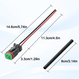 XMSJSIY 2 Pin DT Connectors Waterproof 2 Wire Connector Automotive Electrical DT Connector Female Wiring Harness 2 Pin Pigtail Cable with Heat Shrink Tubing for Car LED Work Light-5 kits (Female)