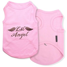 Parisian Pet Dog Tshirt - Embroidered “ Lil Angel “ Dog Shirt - 100% Cotton, Lightweight Puppy Clothes Female - Sleeveless Pink Dog Tee Shirts - Dog Shirts for Small Dogs Girl - XXS