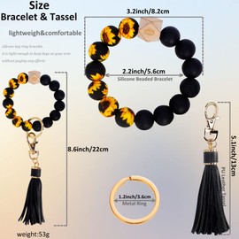 BIHRTCKeychain Bracelet Wristlet with Tassel Silicone Key Ring Bracelet for Women with Leather Tassel House Car Keys Ring Holder Elastic Silicone Beads Bangle Chains Wristlet Keyring