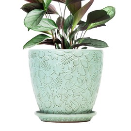 Bestseler 10 inch Plant Pots Ceramic Planter with Drainage Holes and Saucer for Multiple Plants, Indoor-Outdoor Garden Pots for Succulent, Orchid, and Flower