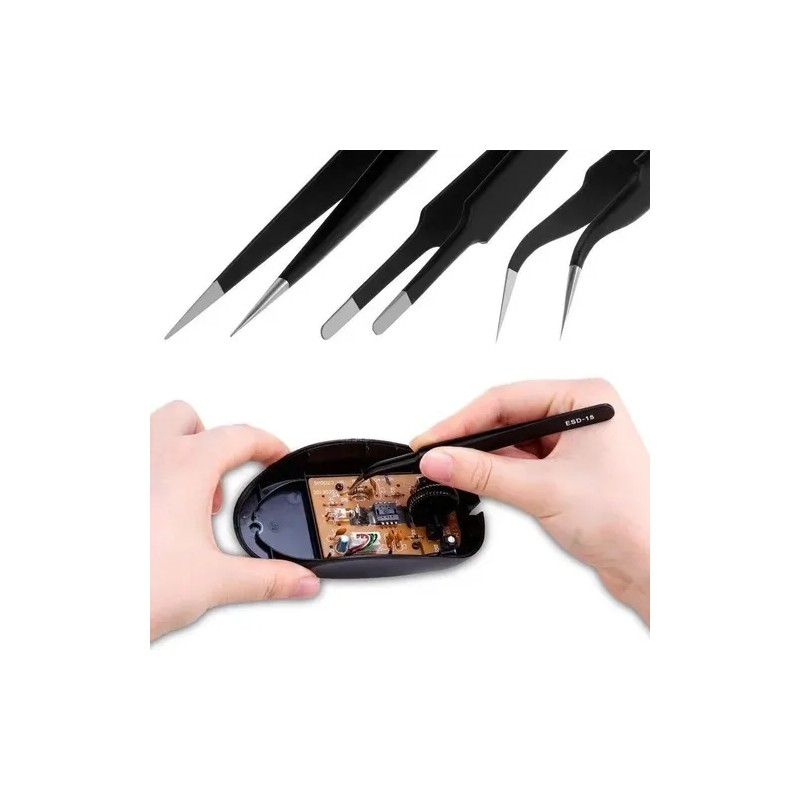 Kit Pinzas Antiestáticas Precisión Herramienta Electronica 10pz