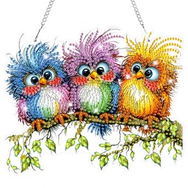 Lxmsja Birds Diamond Art Hanging Ornaments with Chain for Adults Kids, Special Shaped Diamond Painting Bird Pendant Kits, Hanging Crystal Suncatcher Gem Art Kits for Home Door Wall Decor Gifts
