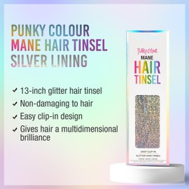 Punky Mane Hair Tinsel - Silver Lining, Easy Clip-In, 13-inch Glitter Fairy Hair, 1-pack