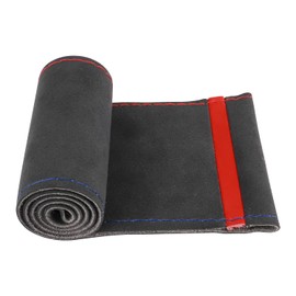 Yeolpise Suede Steering Wheel Cover, Universal 15 Inch Steering Wheel Cover Stitch on Wrap with Red Regression Sign,Soft Comfortable Genuine Leather Steering Wheel Sewing Kit-Black