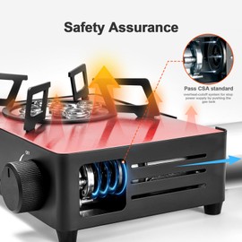 Odoland 7500BTU Camping Butane Stove with Compact Carry Case, CSA Certified Portable Gas Stove for Backpacking,Picnic,Outdoor Adventures,Black