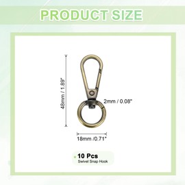 sourcing map 10Pcs Swivel Lobster Clasps, Zinc Alloy Classic Swivel Trigger Snap Hooks, Push Gate Snap Hook Bag Clips for Lanyard DIY Crafts Making (1/2", Brass)