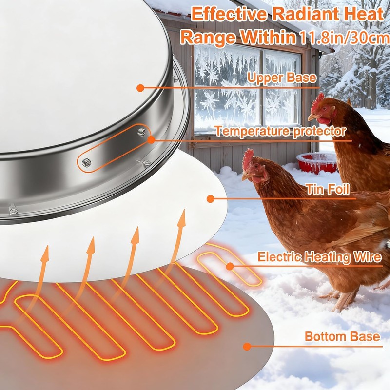 12in Chicken Warer Heater for Winter,5 Gallon Chicken Water Heated