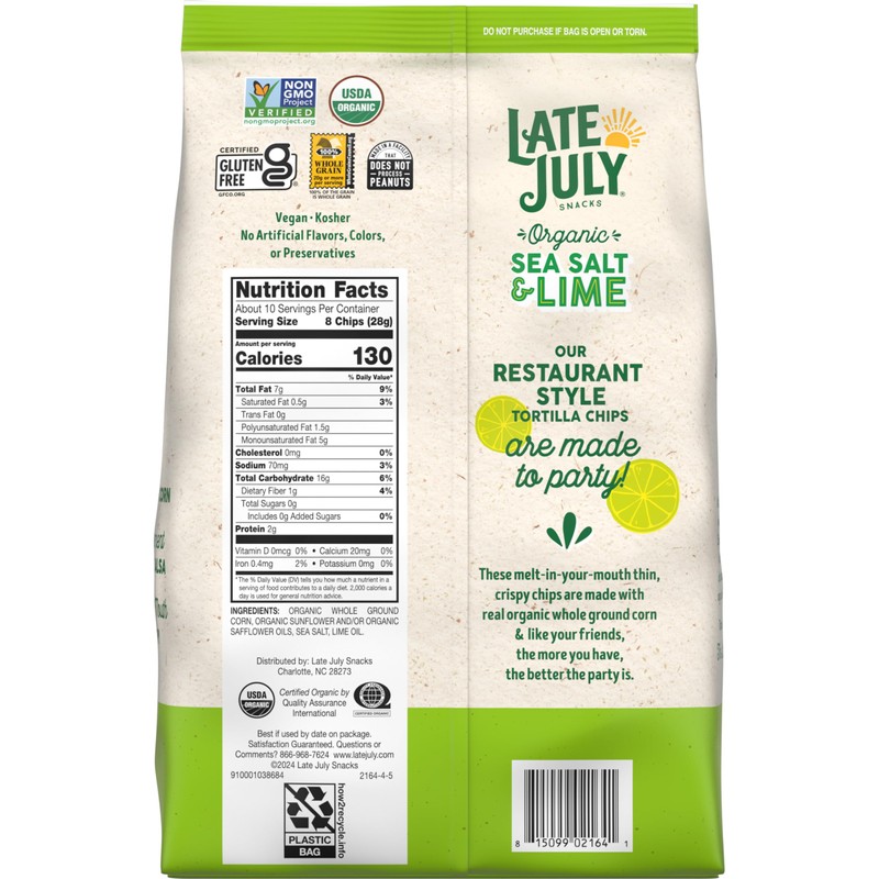 Late July Sea Salt & Lime Organic Tortilla Chips, 10.1