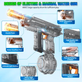 Electric Water Gun Toy with Auto Suction & Flashing Muzzle 800CC Large Capacity 26-32FT Long Range