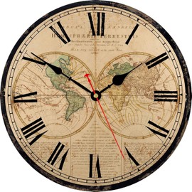 TAHEAT 20 cm Globe World Map Wall Clock, Small Vintage Country House Style Clock, No Ticking Noise, Retro Wall Clocks for Kitchen, Living Room, Bedroom, Bathroom