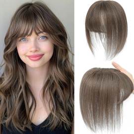 Human Hair Toppers for Women with Thinning Hair Toppers for Women Real Human HairPieces with Bangs Handmade Breathable 3 * 4.5 Swiss Base HairPieces 10Inch (Medium Auburn Brown)