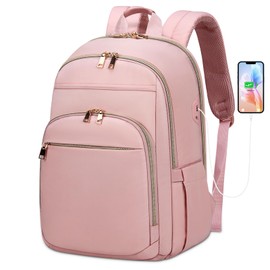 Mochila portatil para Mujer Mochila de Viaje de 15.6 Pulgadas con Puerto USB, Mochila Escolar ligera Bolsa de Ordenador Impermeable para la Trabajo Viajes, Rosa