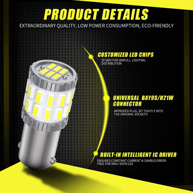AILEO BAY9S H21W LED Bulb White 6000K 3014SMD Extremely Bright